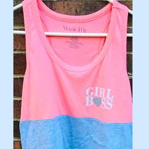 “Girl Boss” 💋Wound Up tank top, Peach & Gray | M